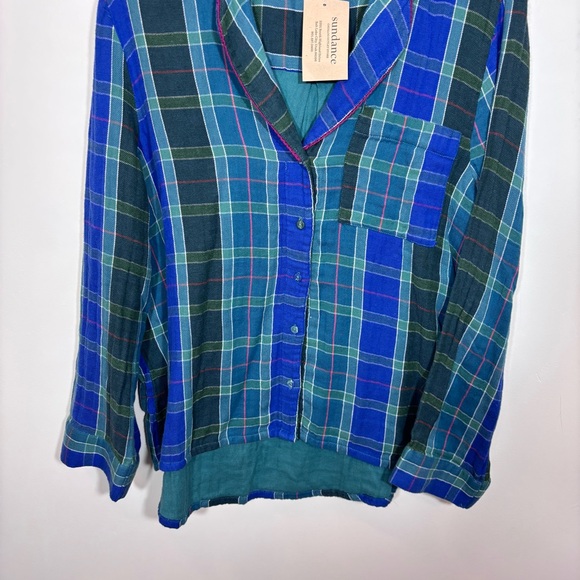 Sundance KLEA PAJAMA TOP NEW with tags NWT XL Flannel button up tartan collar - Picture 3 of 9